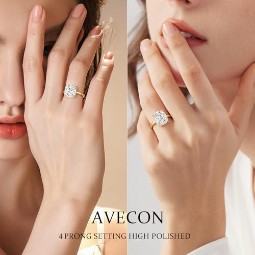 AVECON 3CT/5CT Elongated Cushion Cut Engagement Ring for Women, Promise Wedding Cubic Zirconia 14K Gold/White Gold Plated Band Size 5-9 - color: Gold-3CT
