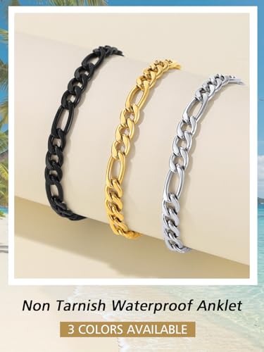 FindChic Stainless Steel Ankle Bracelets for Women, Waterproof Figaro/Cuban/Box/Beaded Chain Anklets, Summer Beach Foot Jewelry, 8.5''-10.5'' Adjustable Length, with Gift Box - style: A Figaro Chain-Gold