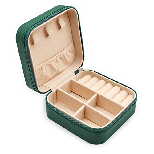 MODENGKONGJIAN Mini Jewelry Travel Case, PU Leather Travel Jewelry Organizer Box, Small Portable Portable Jewellery Storage Holder for Womens Rings Earrings Necklaces Bracelets (Green) - color: Green