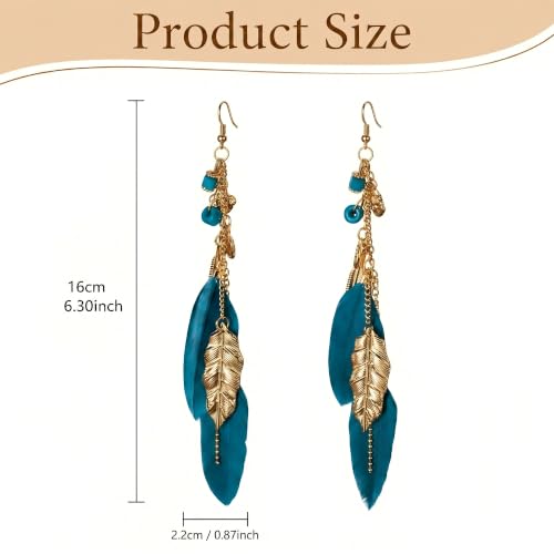 FRESHME Native American Earrings for Women - Ethnic Boho Feather Dangle Jewelry with Tessel for Birthday Party Photoshoot - color: Blue