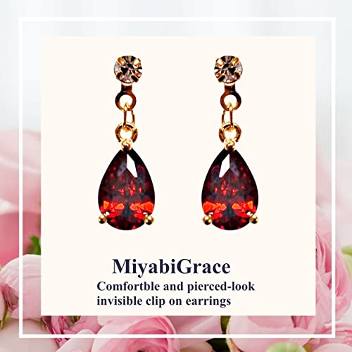 Drop Cubic Zirconia Invisible Clip On Earrings for Women Not Pierced Gold Teardrop Sqaure CZ Crystal Dangle Gold Silver Comfortable Clip On Earrings Bridal Wedding Prom - color: Teardrop 4 Red