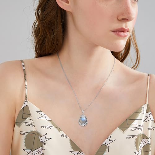 YAFEINI 925 Sterling Silver Moonstone Necklace Filigree Teardrop Pendant Necklace Jewelry for Women Girls - color: AA-Labradorite Filigree Necklace