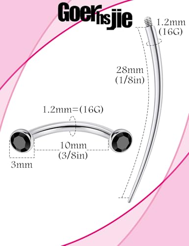 F136 Titanium 16g 6/8/10mm Eyebrow/Rook/Snug/Vertical-Labret/VCH/Snake-Eyes/Anti-Tragus/Christina/Daith/Belly-Button/Bridge/Hood/Surface Curved Barbell Piercing Jewelry for Women Men - color: Black, size: 10 mm (3/8 in)