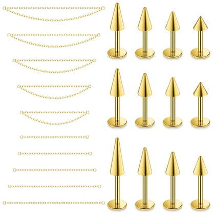 20G 18G 16G Flat Back Earrings Nose Rings Studs Chain Piercing Surgical Steel Spike Lip Nose Rings Stud Snake Bite Tragus Helix Conch Cartilage Earrings Piercing Jewelry For Women Men - color: Gold, size: 20 Gauge