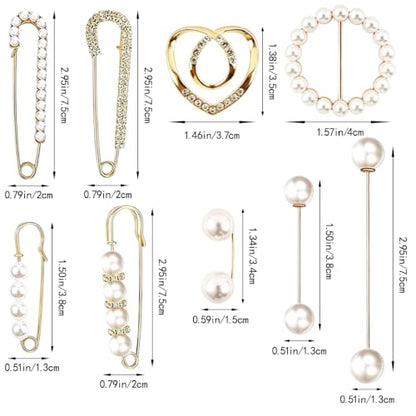 16 PCS Sweater Shawl Clips, Retro Pearl Crystal Brooch Safety Pins, Faux Safety Pins for Clothes for Women Girls Costume Accessory