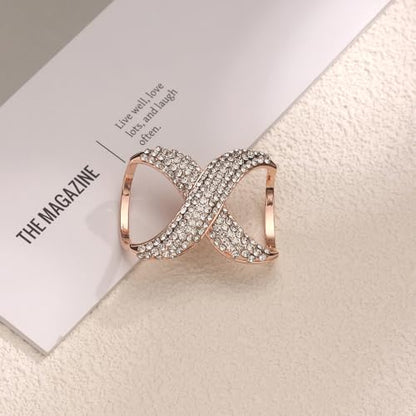 Rhinestone Infinity Silk Scarf Ring Brooch for Women Fashion Crystal X Chain Shawl Scarves Buckle Clip Brooches Dainty Dress Accessories Wedding Birthday Jewelry Gift - color: Rose Gold