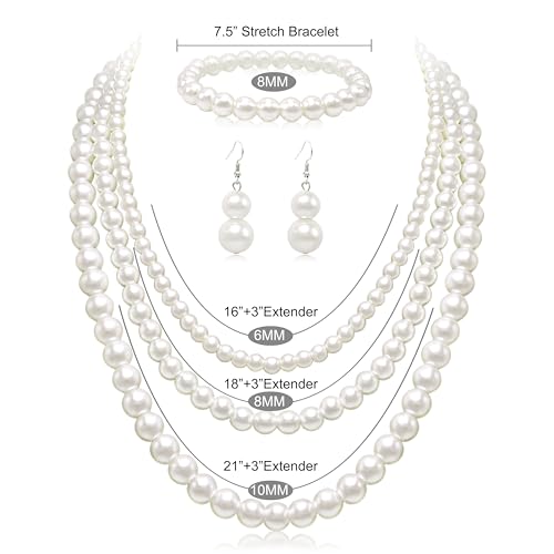 Cryshimmer Pearl Choker Necklace for Women Faux Pearl Beads Strand Necklace Earring Set Costume Jewelry,Gift for Wife Mother - color: Pearl Set-3