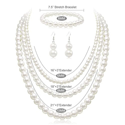 Cryshimmer Pearl Choker Necklace for Women Faux Pearl Beads Strand Necklace Earring Set Costume Jewelry,Gift for Wife Mother - color: Pearl Set-3