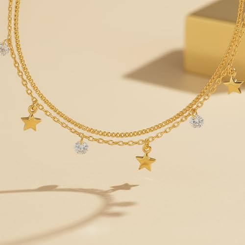 18K Gold Vermeil Double Chain Anklet, Beaded Summer Ankle Bracelet for Women – Beach Jewelry Gift, Dainty Layered Anklet