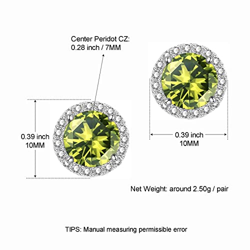 YOMELA Round Cubic Zirconia Stud Earrings for Women | Everyday Dainty, Diamond-Like Brilliance, CZ Halo Birthstone Studs, Hypoallergenic & Lightweight, Elegant & Versatile - color: Peridot