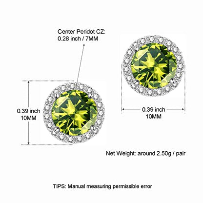 YOMELA Round Cubic Zirconia Stud Earrings for Women | Everyday Dainty, Diamond-Like Brilliance, CZ Halo Birthstone Studs, Hypoallergenic & Lightweight, Elegant & Versatile - color: Peridot