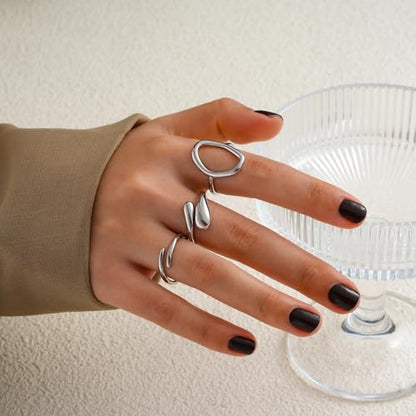 FAXHION 12PCS Gold Stackable Rings Set for Women, 18K Gold Plated Open Stacking Knuckle Ring, Adjustable Chunky Signet Band Statement Ring for Gift - color: 3-ringsSilver