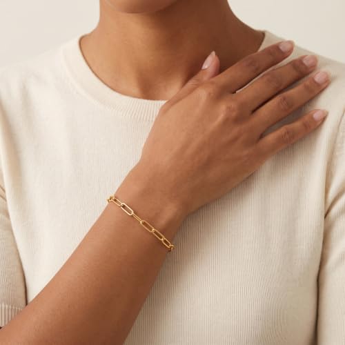 925 Sterling Silver Bracelet for Women，5MM Paperclip Chain Bracelet Sterling Silver Chain Bracelets Dainty Smooth Jewelry Gifts for Girlfriend Mother Wife 6/6.5/7/7.5/8 Inch - color: Gold