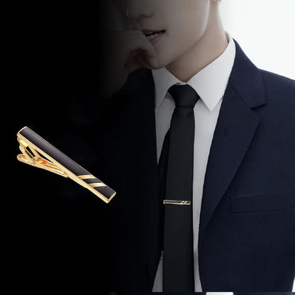 Skinny Tie Clip Navy Blue Black And Gold Tie Clips For Men Unique | Gold Tie Clip Silver Tie Bars For Mens Tie Clip Stainless Steel Elegant Tie Clips Black And Gold Tie Pin - color: Gold