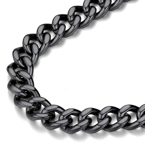 FindChic Men Curb Chain Necklace 18K Gold Plated/Stainless Steel/Black Chunky Double Tight Cuban Link Hip Hop Neck Chains for Men Boys 3.5MM/5MM/6MM/7MM/9MM/12MM 14''-30'' 8 Length Options (Send Gift Box) - color: A.9mm Width-Black, size: 28 inches