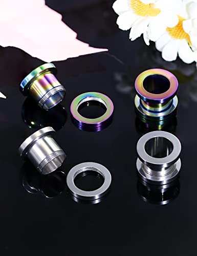 Lcolyoli Screw Fit Ear Gauges Kit Surgical Steel Tunnel Expander Earrings Earlobe Plugs Body Piercing Jewelry Set for Women Men 14G-00G 12 Pieces - style: h: 12Pcs-6 Colors-00G