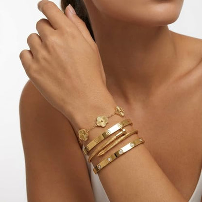 Camhanno Stackable Silver Bracelets for Women Stainless Steel Love & Friendship Bangle, Mothers Day Valentines Birthday Christmas Jewelry Gifts for Mom Her Wife Grandma - style: Bracelet Stack 4Sets (Floral Gold Bracelets,Bangle)