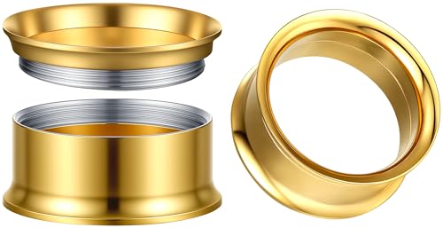 Surigcal Stainless Steel Ear Gauges Tunnels - Internally Threaded Plugs For Ears - Internally Threaded Ear Gauges For Men Women - Double Flare Internal Thread Screw-Fit Gauge Flesh Tunnel Earrings - color: Gold, size: 18mm (11/16")