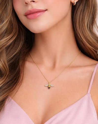 18K Gold Plated Pendant Necklaces - Dainty Minimalist, Waterproof, Non-Tarnish Fashion Jewelry for Women - style: Bee pendent