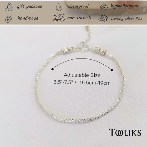 Sterling Silver Chain Bracelets for Women - Dainty 925 Silver Adjustable Bracelets, Minimalist Layering Jewelry, Stackable Chain Styles - style: H