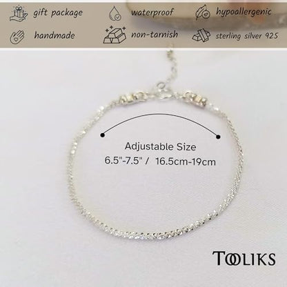Sterling Silver Chain Bracelets for Women - Dainty 925 Silver Adjustable Bracelets, Minimalist Layering Jewelry, Stackable Chain Styles - style: H