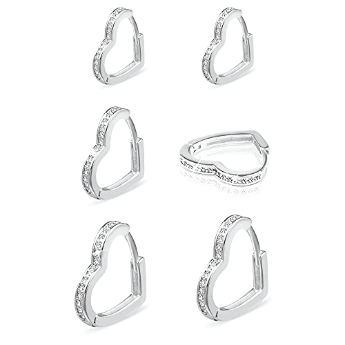 Sterling Silver Earrings Heart Hoop Earrings for Women Small Cubic Zirconia Silver Heart Huggie Hoops Earring Small Hoop Earings Set Hypoallergenic Cute Earing for Women Girls | Hypoallergenic Silver Earrings Heart CZ Huggie Hoop Earrings Set Comfortable