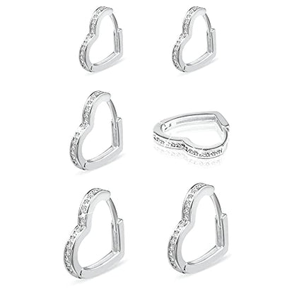 Sterling Silver Earrings Heart Hoop Earrings for Women Small Cubic Zirconia Silver Heart Huggie Hoops Earring Small Hoop Earings Set Hypoallergenic Cute Earing for Women Girls | Hypoallergenic Silver Earrings Heart CZ Huggie Hoop Earrings Set Comfortable