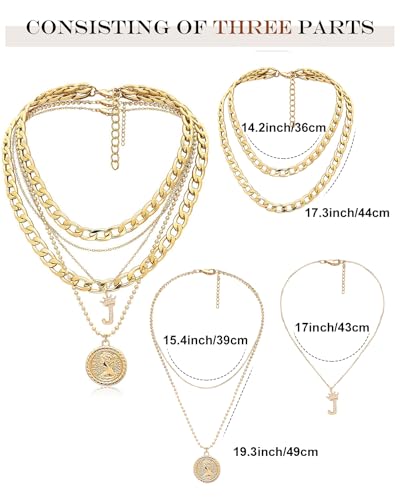 MJartoria Layered Necklaces for Women Trendy Retro Coin Crown Letter Pendant Necklace Dainty Chunky Chain Choker Necklaces for Jewelry Birthday Gifts - style: J