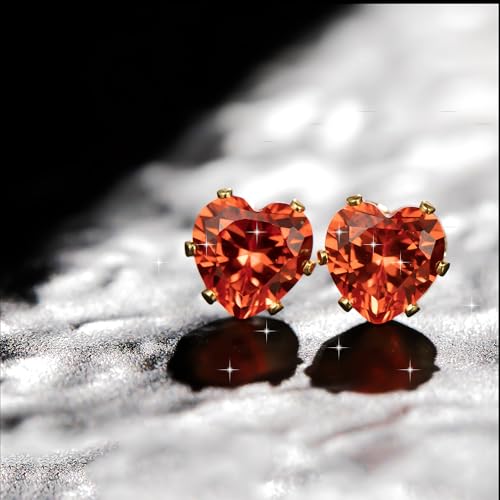 8mm Heart-Cut Birthstone Stud Earrings for Women – 18K Gold Plated Hypoallergenic Cubic Zirconia Earrings, Nickel Free, 12 Months Colors, Everyday Jewelry, Gift for Her, Bridal, Birthday, Christmas - color: 01 Jan Garnet