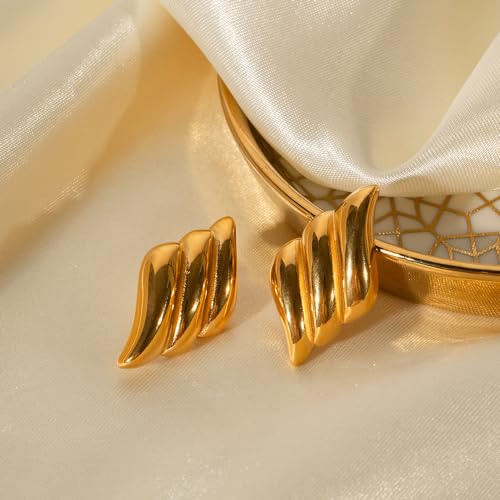 Jean Beau Chunky Gold Stud Earrings for Women Trendy Gold Plated Dangle Drop Prom Birthday Fashion Office Jewelry Gift - color: Gold Wing