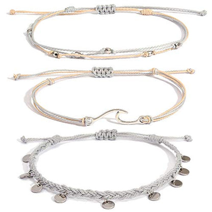 Waterproof String Anklets Cute Beaded Ankle Bracelets Beach Wave Anklet Stainless Steel Coin Boho Ankle Jewelry for Women - color: Light Grey