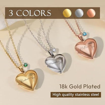 Personalized Heart Locket Necklace Customize Photo 925 Sterling Silver Picture Locket Necklace for Women Girls kids Engraved Birth Flower and Text Birthday Christmas Gifts for Women Girls Kids - color: Gold