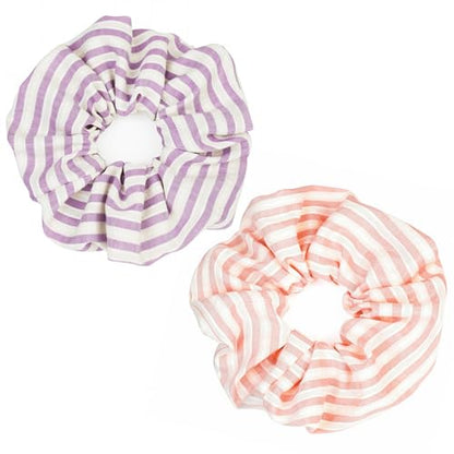 2pcs Striped Hair Scrunchies for Women Large Hair Ties, Big Fabric Ponytail Holders Elastic Hair Bands Woman Girls Hair Accessories, Pink/Lilac - color: Striped Pink/Lilac