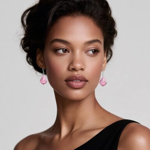 EVEVIC Austrian Crystal Baroque Teardrop Dangle Earrings for Women | 14K Gold-Plated,Hypoallergenic,Brilliant Facets,Fluid Movement,Easy-Wear Fishhook Fit,For Daily Wear And Special Occasions - color: Pink