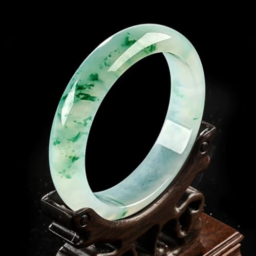 Jade Bangle Bracelet for Women, Burmese Emerald Old-pit Orchid with Floating Green Design, Nice for a Female Friend's Birthday Gift - size: 62mm