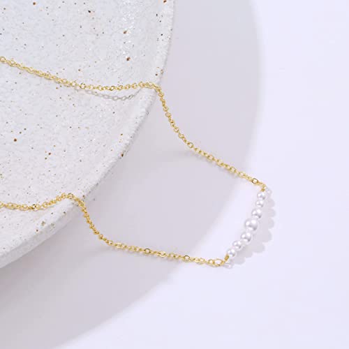 Kyerlyn Dainty Pearl Pendant Necklaces for Women 14K Gold Plated Handmade Layered Pearl Chain Necklace Delicate Layered Pearl Necklace Everyday Jewelry Gift - color: 7 Pearl-Gold
