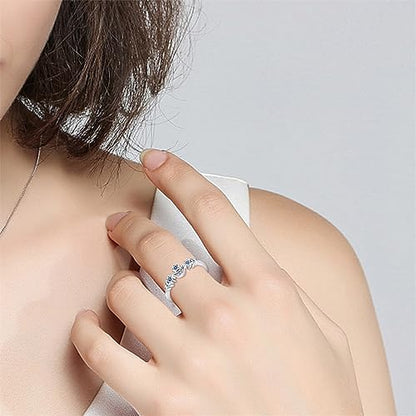 KUNSIR 925 Silver Cubic Zirconia Ring Size 7-9 Wedding Band Sterling Silver Eternity Ring Modern Style - style: Blue Star-moon Ring