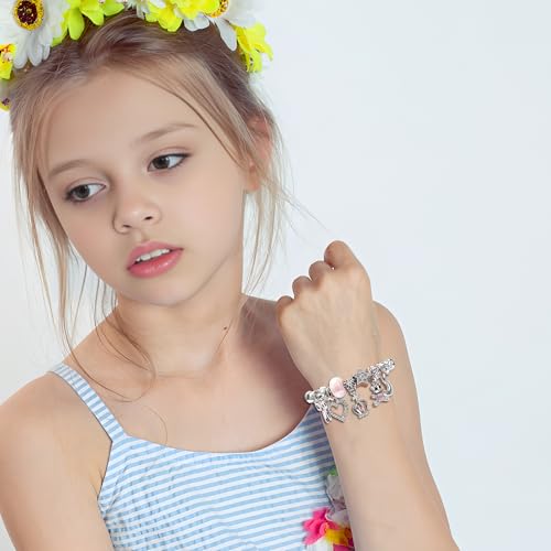 DS Charm Bracelets for Girls Adjustable Silver Stainless Steel Gift Box | Cute Cartoon Charms,Friendship Jewelry,Birthday Gifts,Teen Kid Fit, Tarnish Resistant,Stackable Trendy Daily Wear - style: Silver-crown
