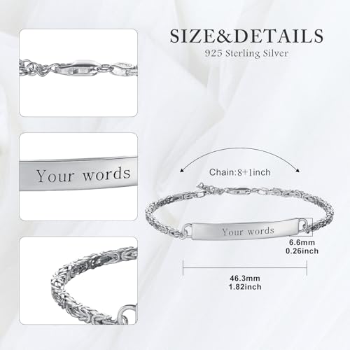 Custom Engraved Byzantine Sterling Silver Bracelet Personalized Bracelet - Custom Name Bracelets for Mom, Wife or Her - Perfect for Birthday, Christmas or Mother's Day Gift - style: Byzantine Bracelet 8+1