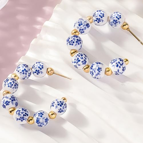 3PCS Bow Beaded Jewelry Set for Women Vintage Handmade Flower Blue And White Porcelain Enamel Ribbon Necklace Bracelet and Earrings Bow Christmas Birthday Holiday Charm Romantic Jewelry Gifts - style: Style C