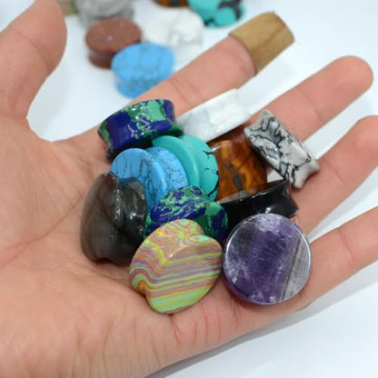 Rainbow Stone Double Flare Ear Plugs Tunnels Natural Organic Stones Expander Ears Piercing Stretcher Gauge Plug for Women Men Fashion Body Jewelry - color: 10mm(00g)
