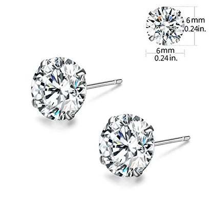 SBLING Platinum Plated Sterling Silver Stud Earrings Made with Austrian Crystals - size: Small Size: 6mm