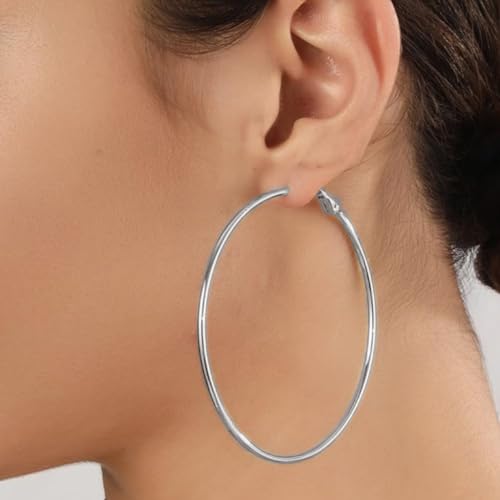 14K Gold Plated 925 Sterling Silver Posts large Hoop Earrings for Women, Hypoallergenic Big Hoop Earrings Lightweight Jewelry for Women 30/40/50/60/70MM - color: Silver-60mm