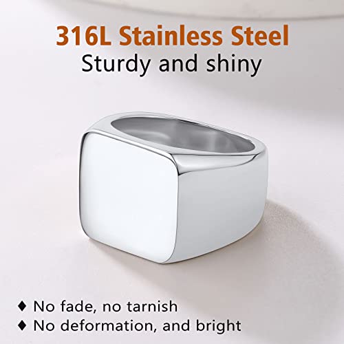 FindChic Customized Signet Photo Rings Square/Heart/Round Chunky Band Ring Stainless Steel/18K Gold Plated/Black Size 7 to 14 Personalized Jewelry for Men Women, Send Gift Box - color: 01. non-customized square (stainless steel)