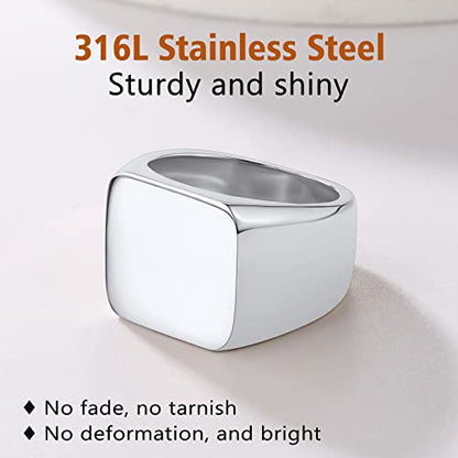 FindChic Customized Signet Photo Rings Square/Heart/Round Chunky Band Ring Stainless Steel/18K Gold Plated/Black Size 7 to 14 Personalized Jewelry for Men Women, Send Gift Box - color: 01. non-customized square (stainless steel)
