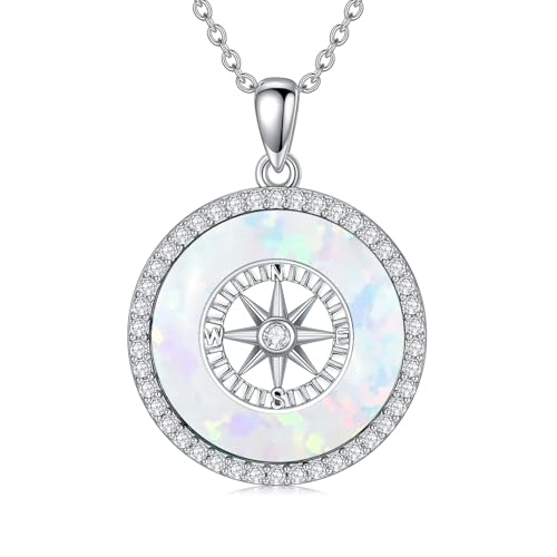 AOBOCO 2026 Graduation Gifts 925 Sterling Silver Compass Pendant Necklace High School College Graduation Jewelry Gifts for Women Daughter - style: C-White Opal
