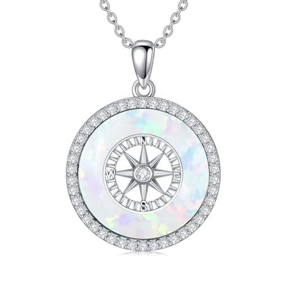 AOBOCO 2026 Graduation Gifts 925 Sterling Silver Compass Pendant Necklace High School College Graduation Jewelry Gifts for Women Daughter - style: C-White Opal