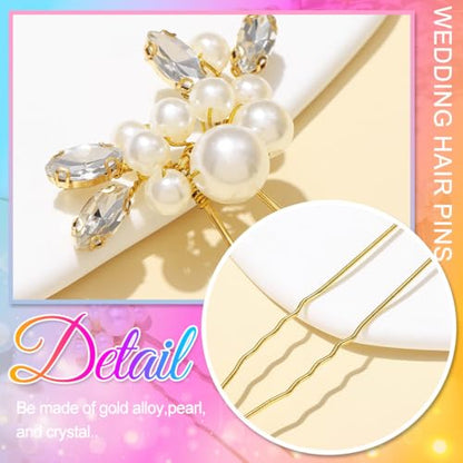 Heread Pearl Bride Wedding Hair Pins Crystal Bridal Headpiece Hair Accessories for Women and Girls （Pack of 3） (Gold) - color: Gold