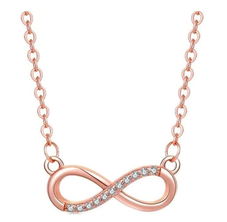 Nilu's Collection Infinity Pendant Necklace with American Diamond Stones For Women | Lightweight | Anti-Tarnish | Anti- Tarnish | Office Wear (Rose Gold)