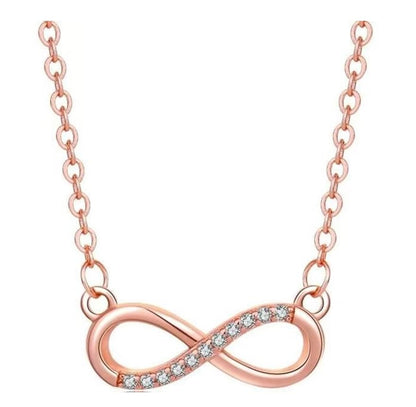 Nilu's Collection Infinity Pendant Necklace with American Diamond Stones For Women | Lightweight | Anti-Tarnish | Anti- Tarnish | Office Wear (Rose Gold)